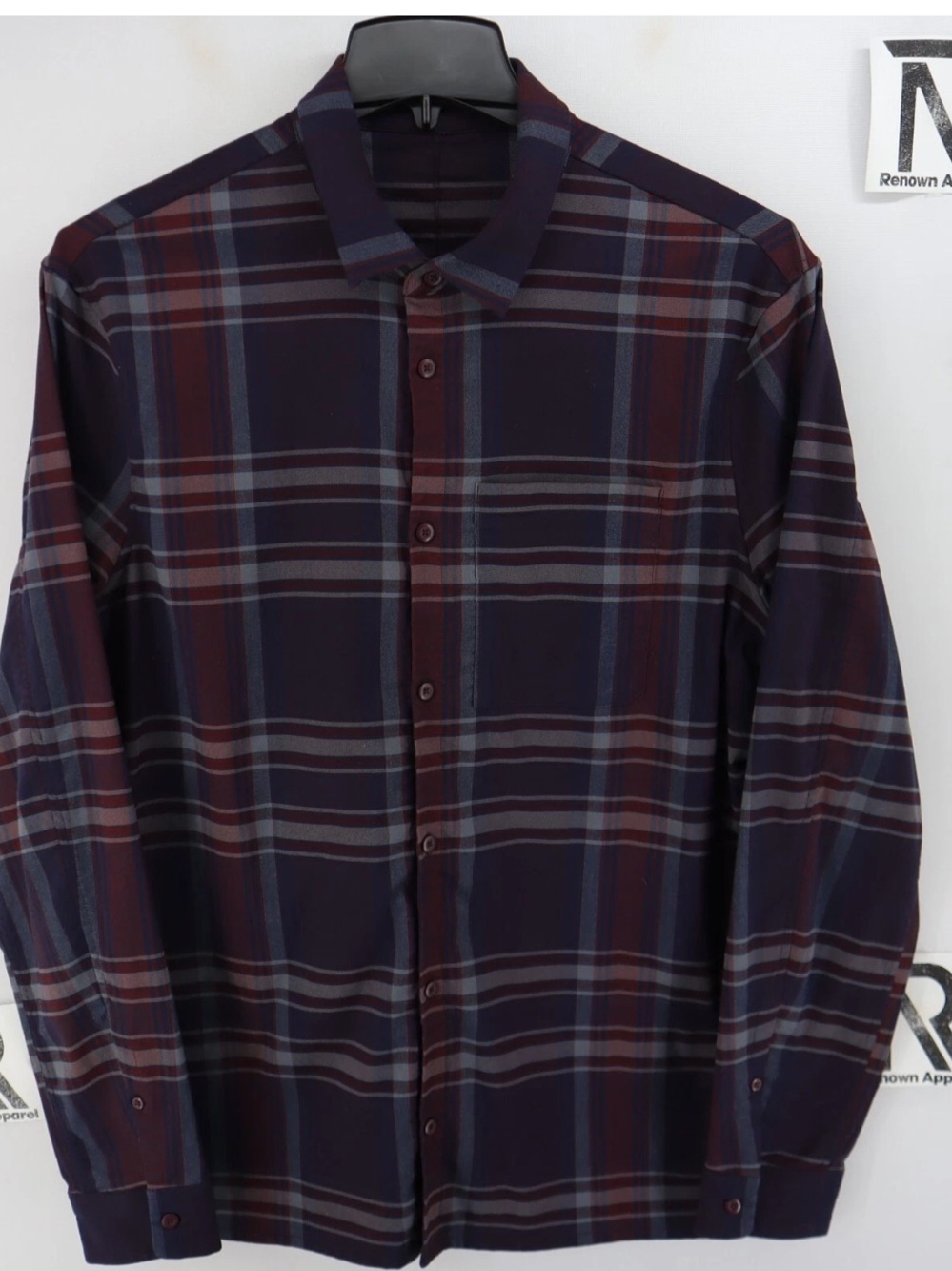 Men's Plaid Long-Sleeve Button-Down Shirt in Navy & Burgundy